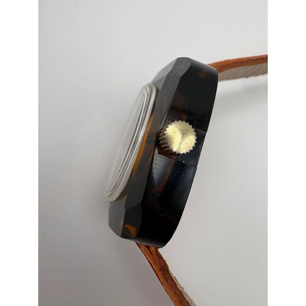 Vintage Swiss Jowissa Diamond Line Tortoiseshell manual wind Watch running